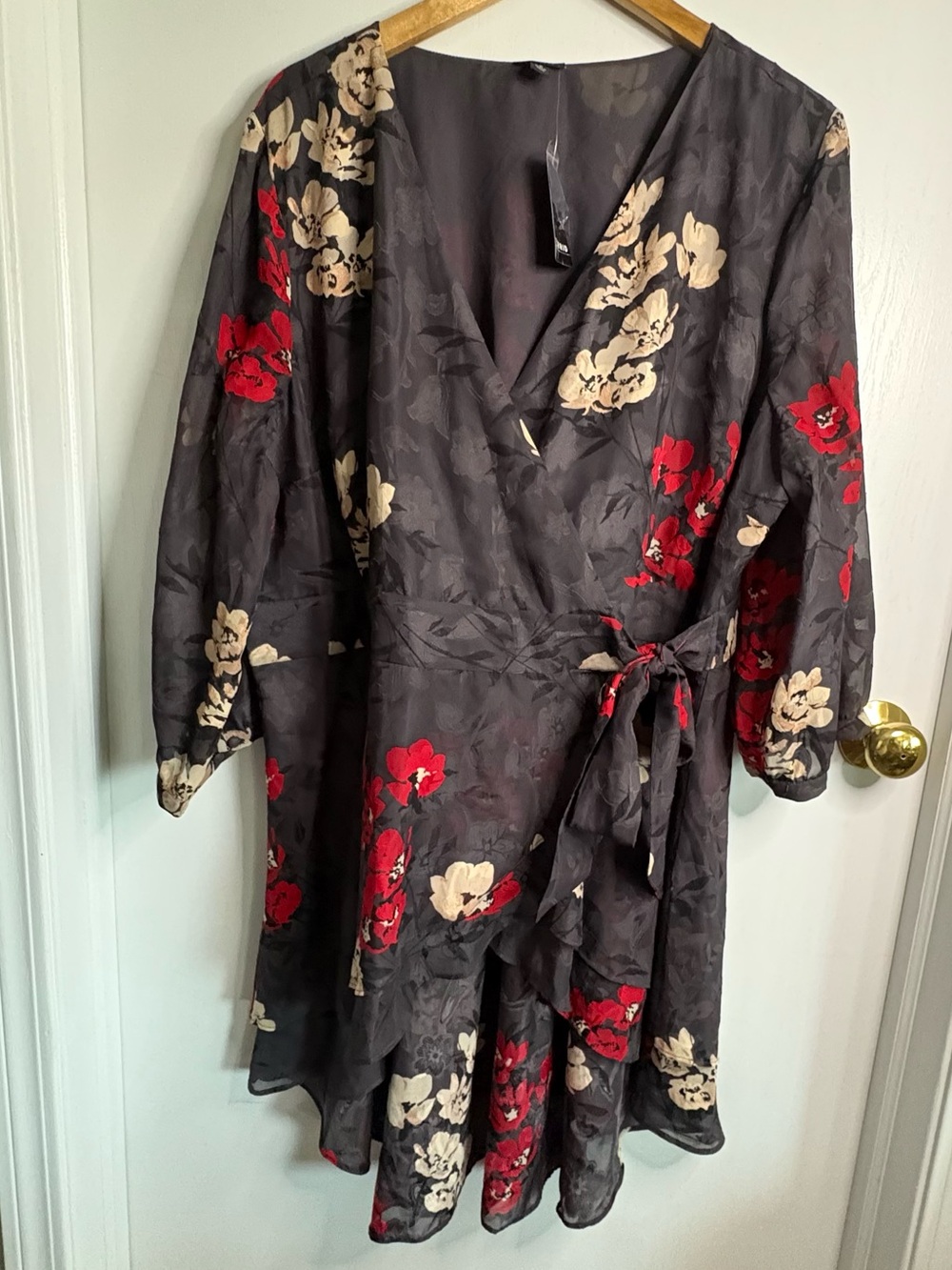 NWT Torrid Dress Sz 2X Floral Chiffon Wrap Hi Low Hem Boho Dark Romantic Goth